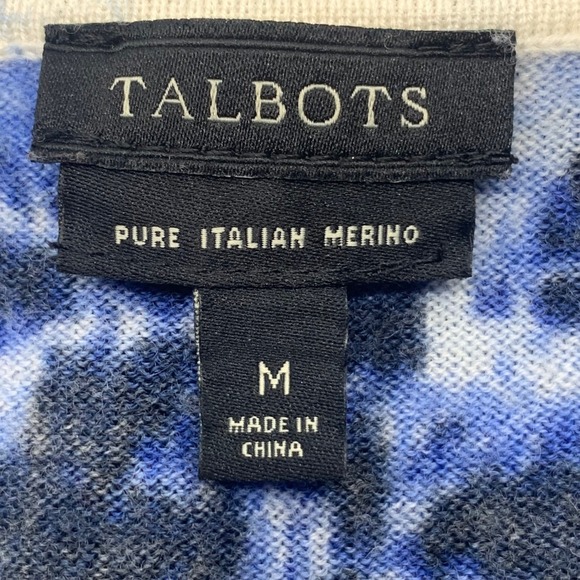 Talbots Women's 3/4 Sleeve Blue Pattern Button Front Merino Wool Cardigan Size M - Picture 5 of 6